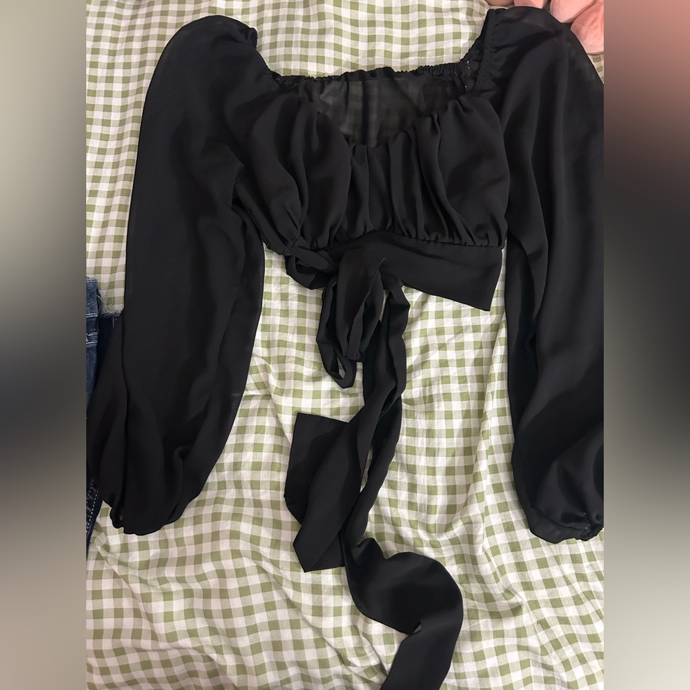 Chic Black Women's Blouse with Tie Detail